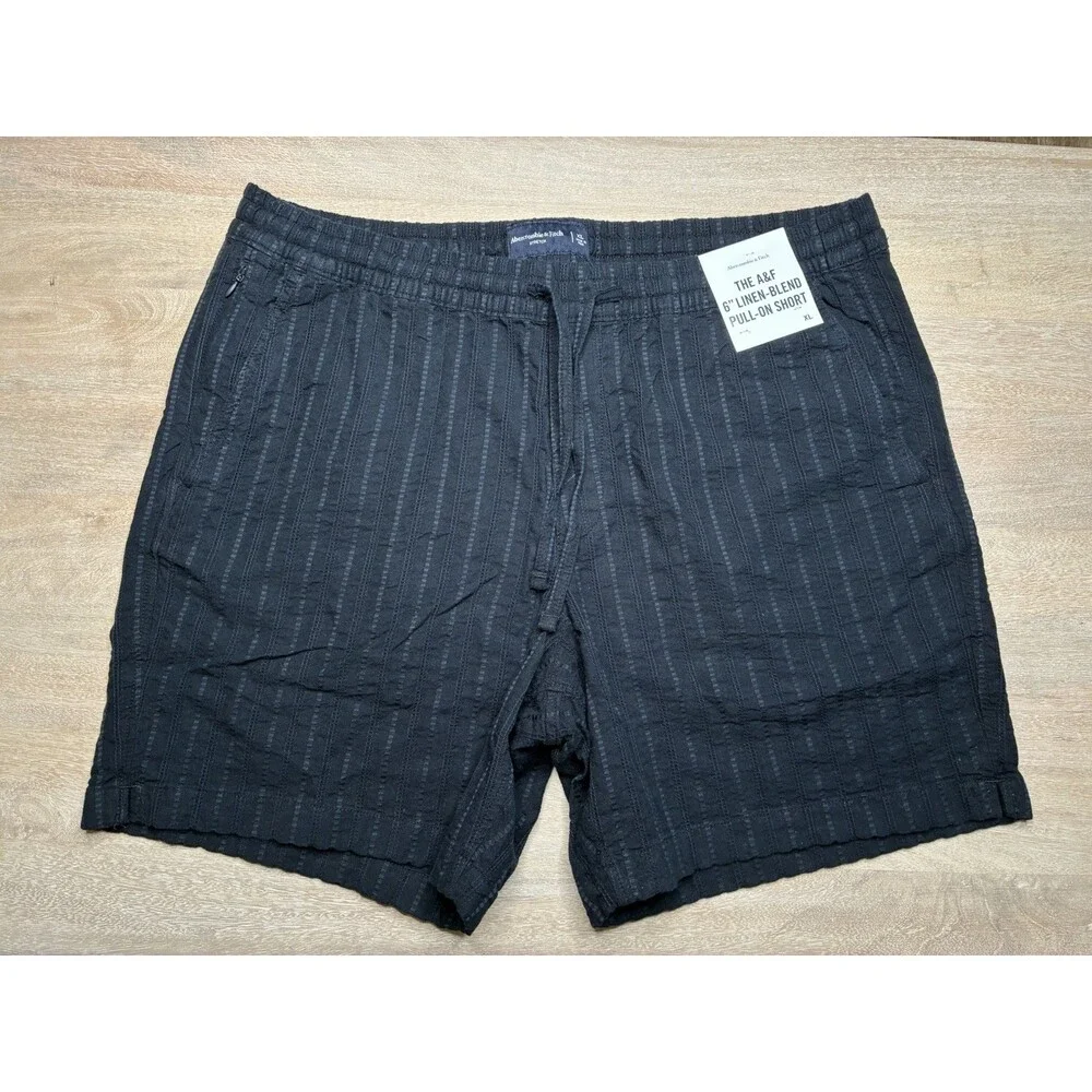 Abercrombie NWT Linen-Blend Pull-On Short 6" Black Striped Men's XL - Picture 3 of 6